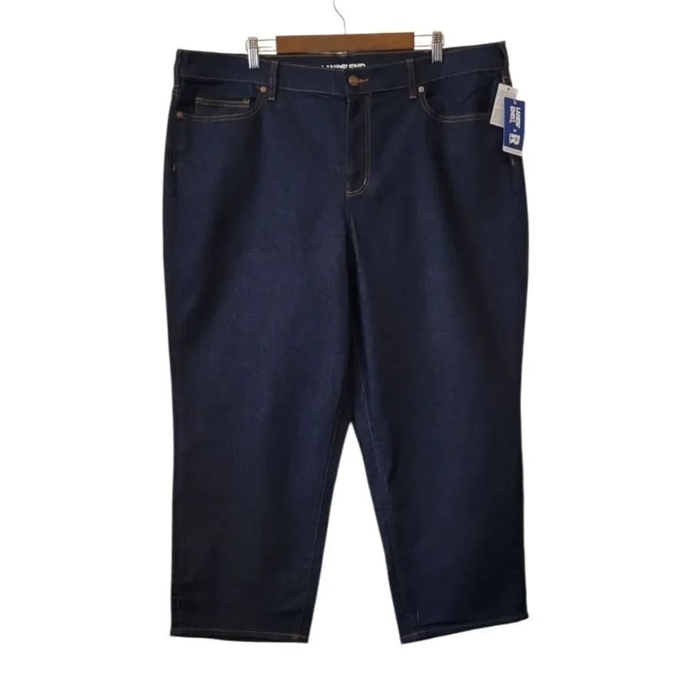 Lands' End Recovery Dark Rinse High Rise Straight Leg Denim Jeans Size 24W